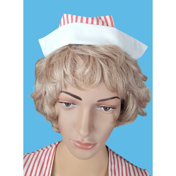 Vintage Candy Striper Uniform 1970s Red White Top Pants Hat 3 Piece Set Imperial - Picture 10 of 16
